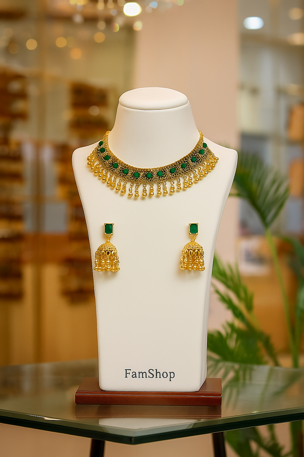 FamShop Traditional Choker Necklace Set – Gold, Red, Black & Green Variants