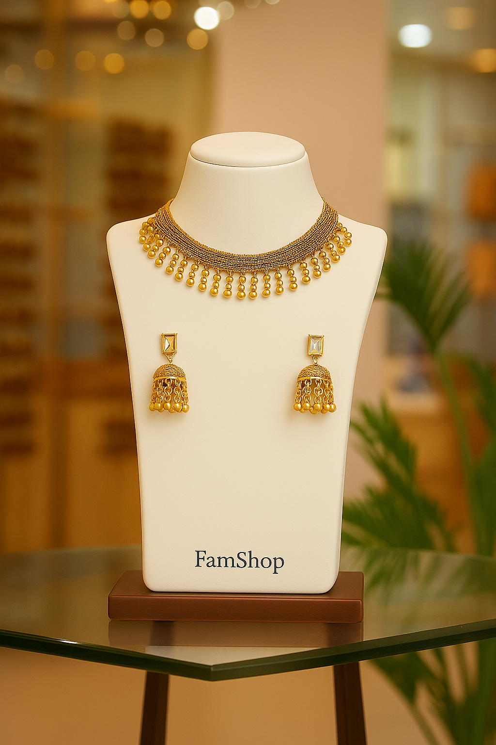 FamShop Traditional Choker Necklace Set – Gold, Red, Black & Green Variants