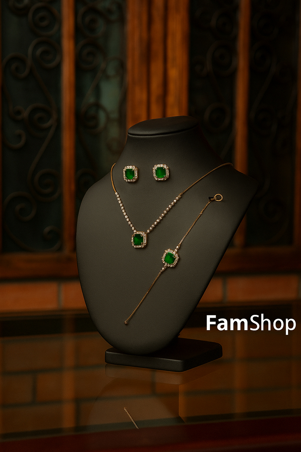 FamShop Stone Jewelry Set – Necklace, Earrings & Bracelet Party Wear