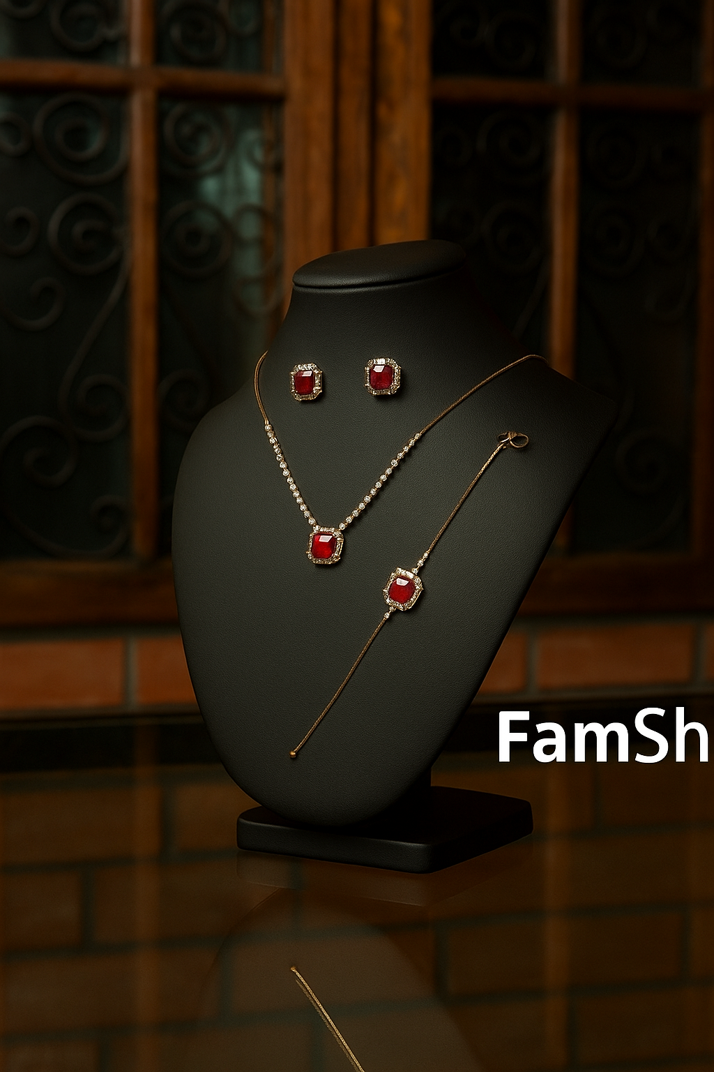 FamShop Stone Jewelry Set – Necklace, Earrings & Bracelet Party Wear