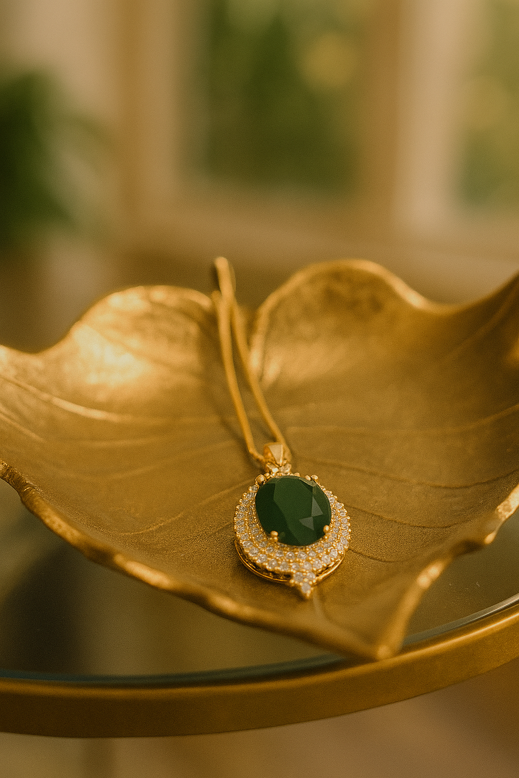 FamShop Green Gemstone Necklace – Elegant Party Wear