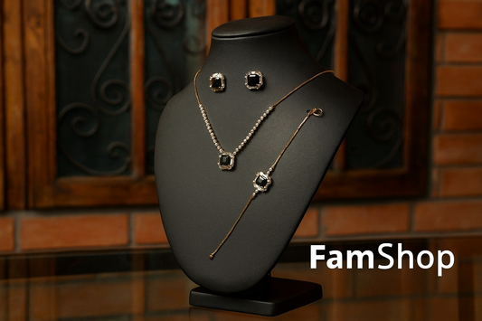 FamShop Stone Jewelry Set – Necklace, Earrings & Bracelet Party Wear