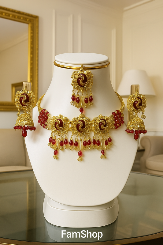 Royal Red & Gold Bridal Jewelry Set